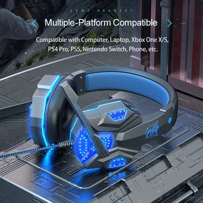 HOMEFISH SY830MV RGB Gaming Headset with Microphone Over-Ear Wired Headphones Drivers Lightweight for PC PS5 Xbox Switch