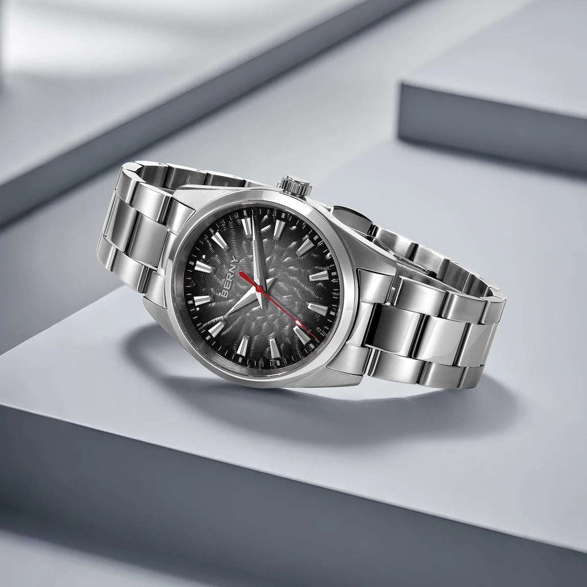 Orologio da uomo BERNY – Orologio al quarzo, vetro zaffiro, lancette luminescenti, impermeabile fino a 10 ATM, interamente in acciaio inossidabile – Stile elegante e casual, ideale per l’uso quotidiano o per le occasioni professionali