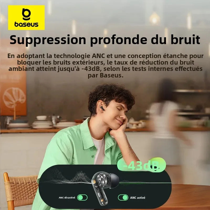 Baseus Bass EP10/BP1 NC -43dB Noise Cancelling ANC True Wireless Earbuds Bluetooth 6.0 In-Ear Wireless Earphones 4-Mics Ear buds