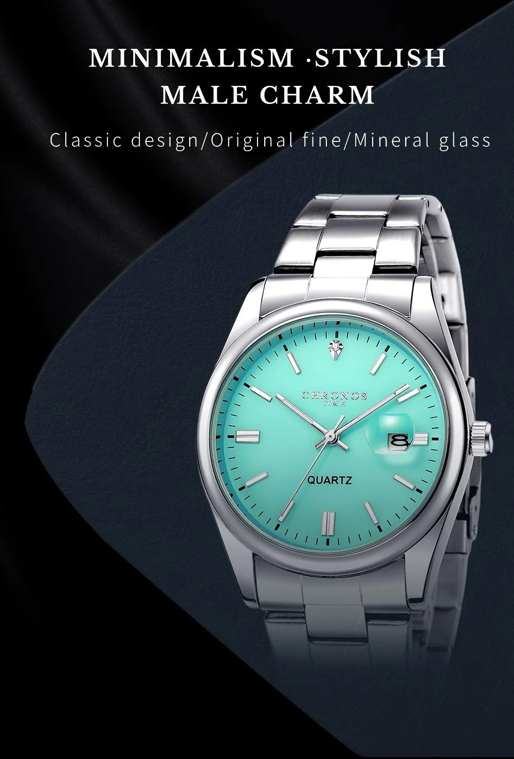CHRONOS Montres de luxe pour homme, étanches, avec date luminescente, montres-bracelets à quartz pour homme, en acier inoxydable, Reloj