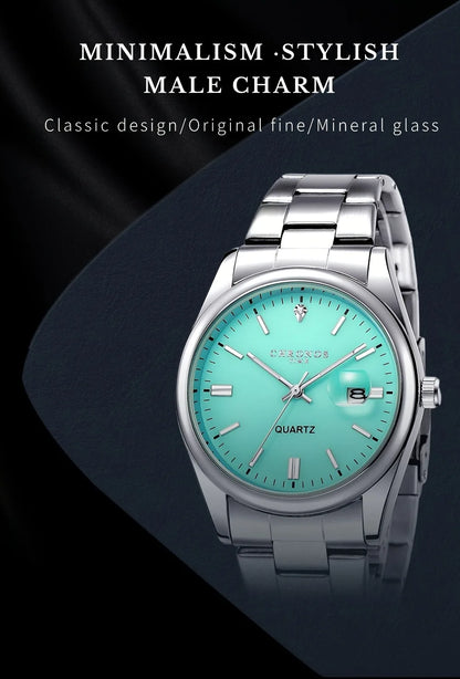 CHRONOS Montres de luxe pour homme, étanches, avec date luminescente, montres-bracelets à quartz pour homme, en acier inoxydable, Reloj
