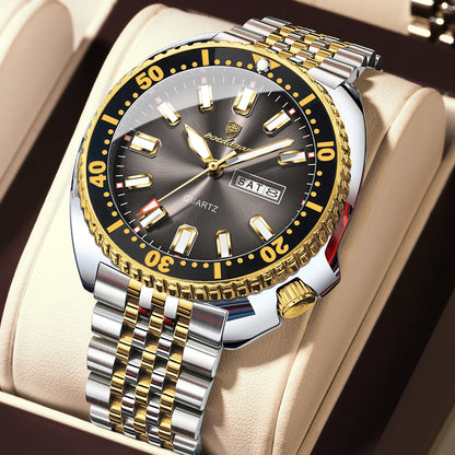 Orologio da uomo POEDAGAR di lusso, stile business, con data e giorno della settimana, impermeabile e luminescente, in acciaio inossidabile e con movimento al quarzo.