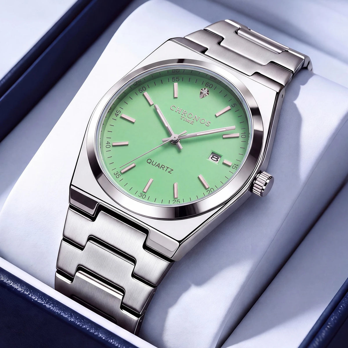 Orologio al quarzo da uomo CHRONOS – Cinturino in acciaio inossidabile, impermeabile, lancette luminescenti, datario – Ideale per il lavoro, lo sport o l’uso quotidiano