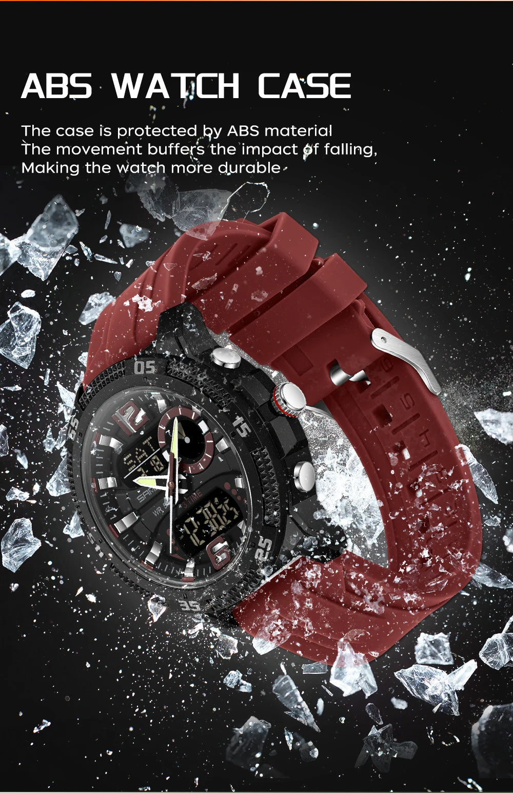 Montres de luxe pour homme SANDA Fashion : montre-bracelet à quartz analogique et numérique, style sportif, décontractée, étanche, avec chronographe en silice