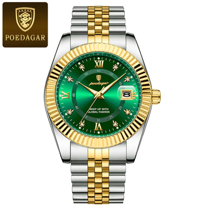 Orologio da uomo POEDAGAR – Modello di lusso, impermeabile, in acciaio inossidabile, con quadrante luminescente, stile militare, datario, movimento al quarzo, ideale per il lavoro o le occasioni professionali.