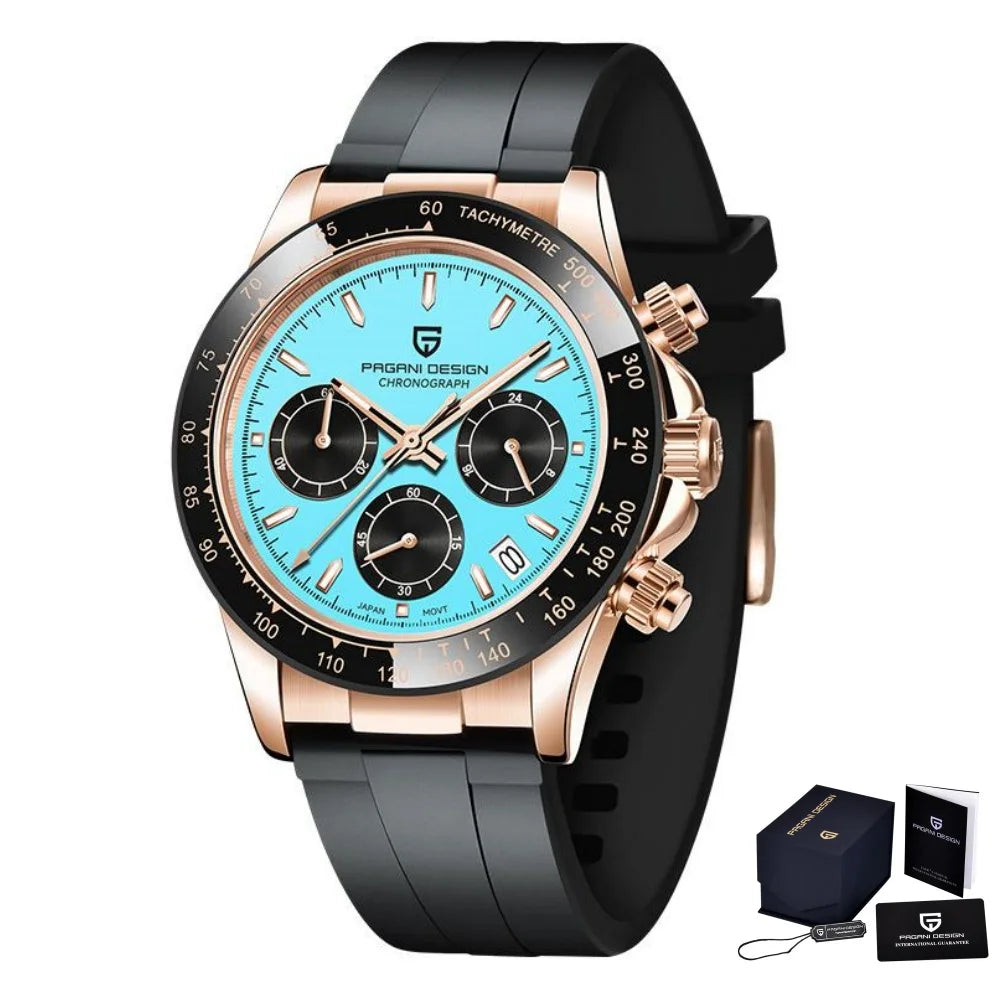Originale neue PAGANI DESIGN PD-1664 Luxus-Herrenuhr mit japanischem VK63-Quarzwerk, Saphirglas, wasserdichtem Chronographen, Gold