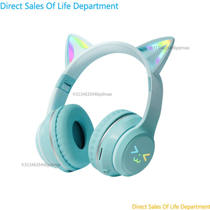 Gradient wireless RB cute cat ears Bluetooth headphones with microphone stereo music games headphones girls children gift