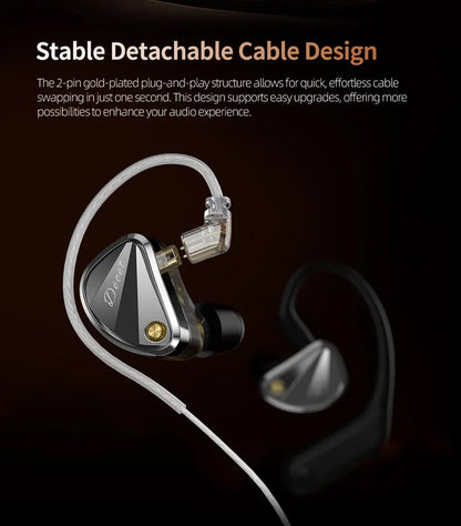 KZ Decet 5DD Dynamic Drive Earphones Adjustable Earbuds 10 Unit Upgraded Drive HIFI in Ear Wired Music Headphones 2PIN Cables
