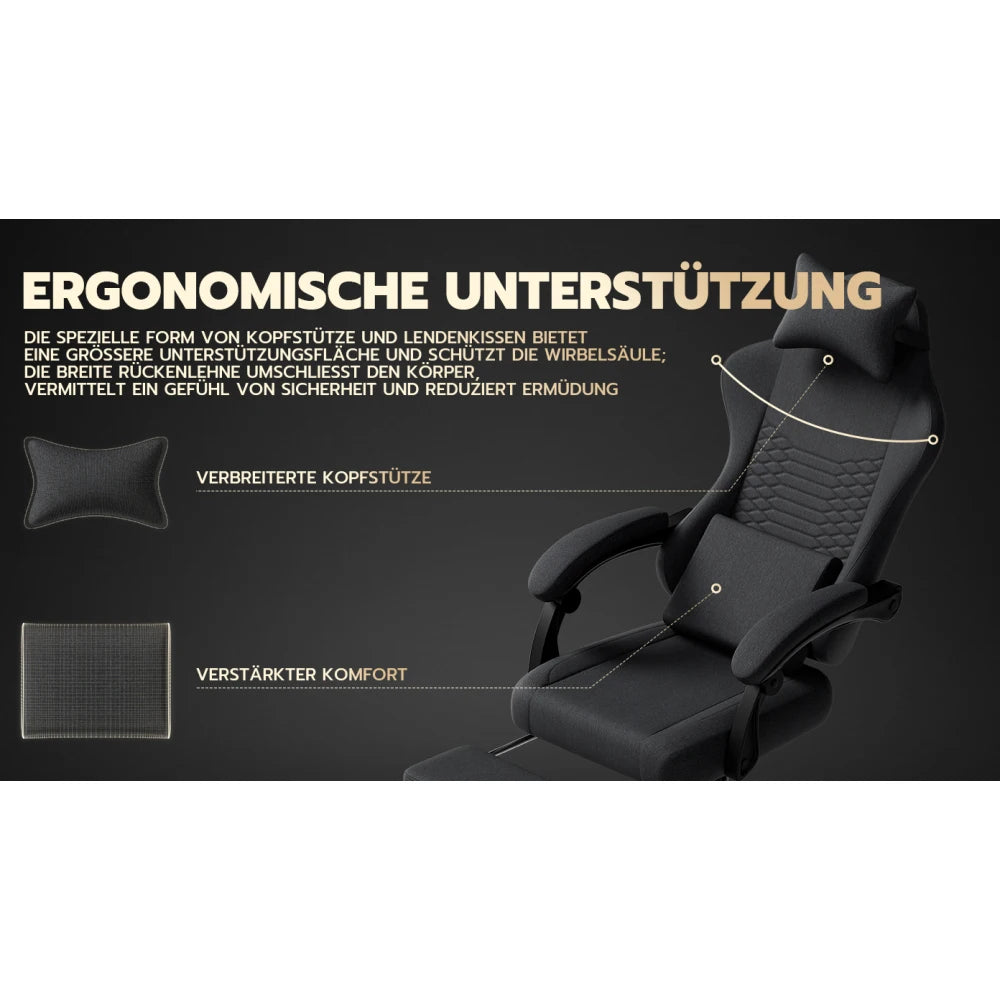 Gaming Chair Fabric Office Chair, Massage Gaming Chair with Headrest, Ergonomic Racing Gaming Seat with Footrest, for Relaxing