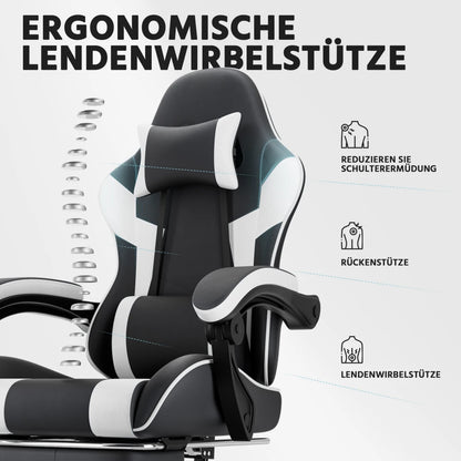 Ergonomic Computer Gaming Chair with Waist Support, Breathable PU Leather Office Chair, Seat Height and Backrest Adjustable