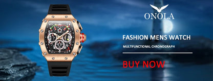 New Luxury Men Watch ONOLA Fashion Fully Automatic Mechanical Watches Man Unique Design Waterproof Tape Watch Wristwatch