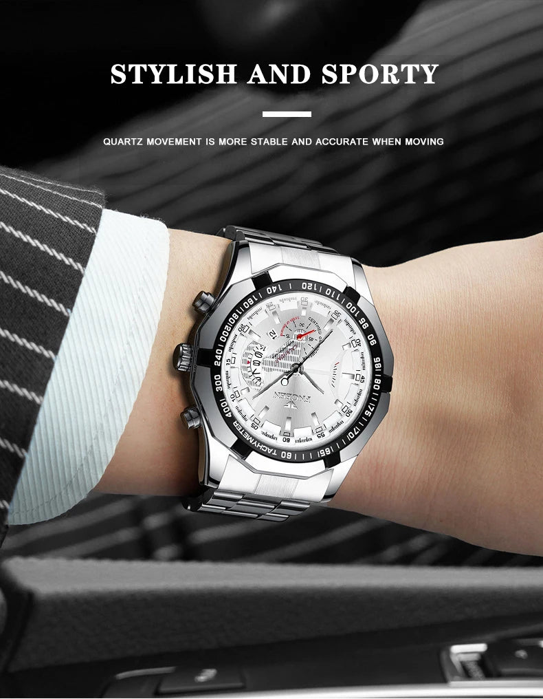 Montres-bracelets à quartz BINBOND Original pour homme : montres de luxe luminescentes, étanches, à date automatique, en acier inoxydable. Livraison gratuite.