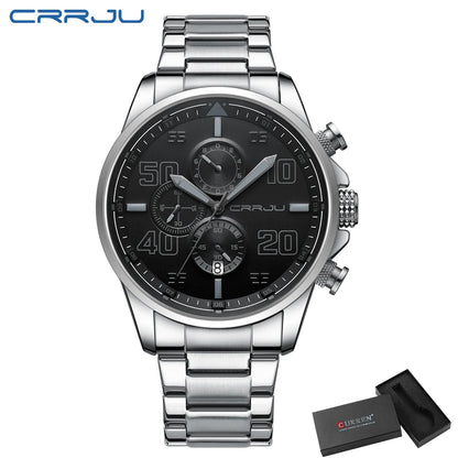 Orologio da uomo CRRJU – Cronografo di lusso, quadrante grande, acciaio inossidabile, impermeabile, con datario