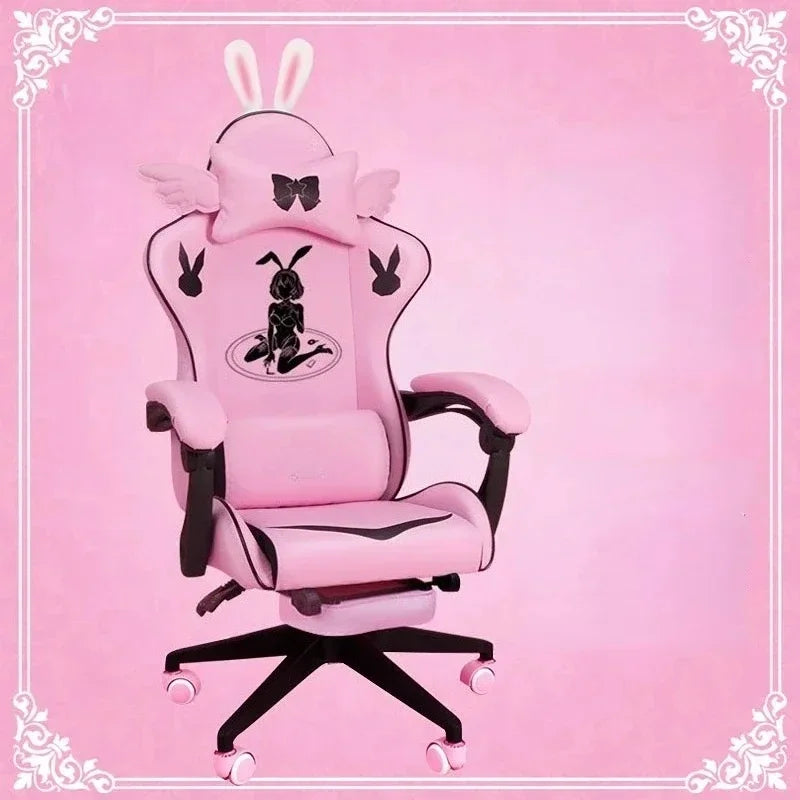 Pink Gaming Chair High-quality Girls Cartoon Home Live Gamer Chair Comfortable Swivel Adjustable Office Computer Furniture