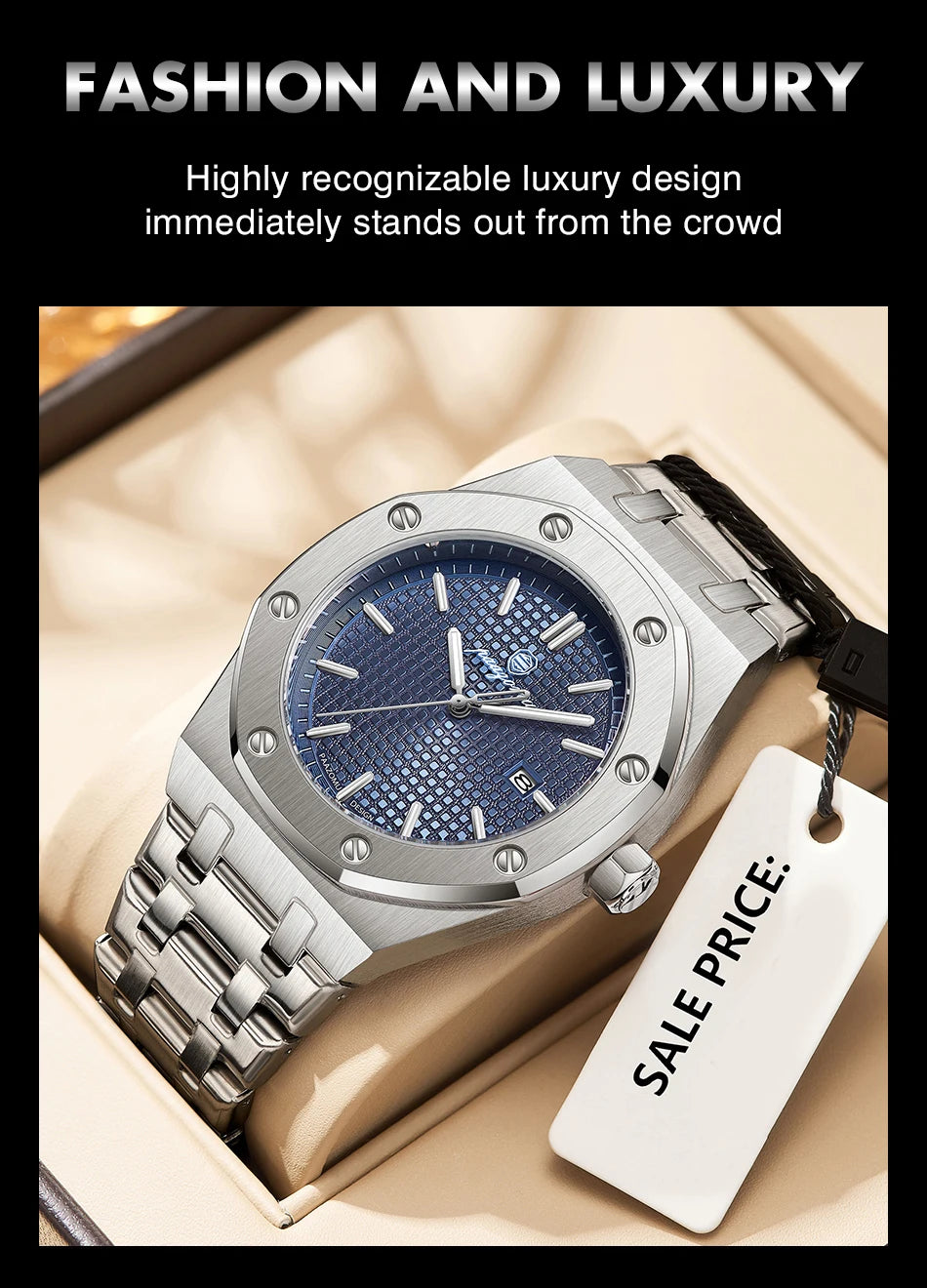 Montre à quartz carrée de luxe PAAZOMU pour homme, étanche, avec date luminescente, montre pour homme en acier inoxydable, montres d'affaires pour homme