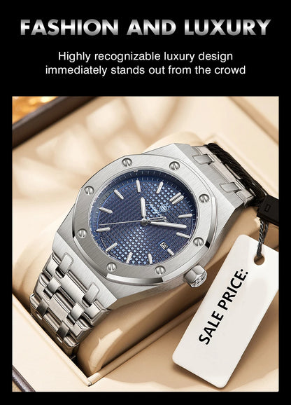 Montre à quartz carrée de luxe PAAZOMU pour homme, étanche, avec date luminescente, montre pour homme en acier inoxydable, montres d'affaires pour homme