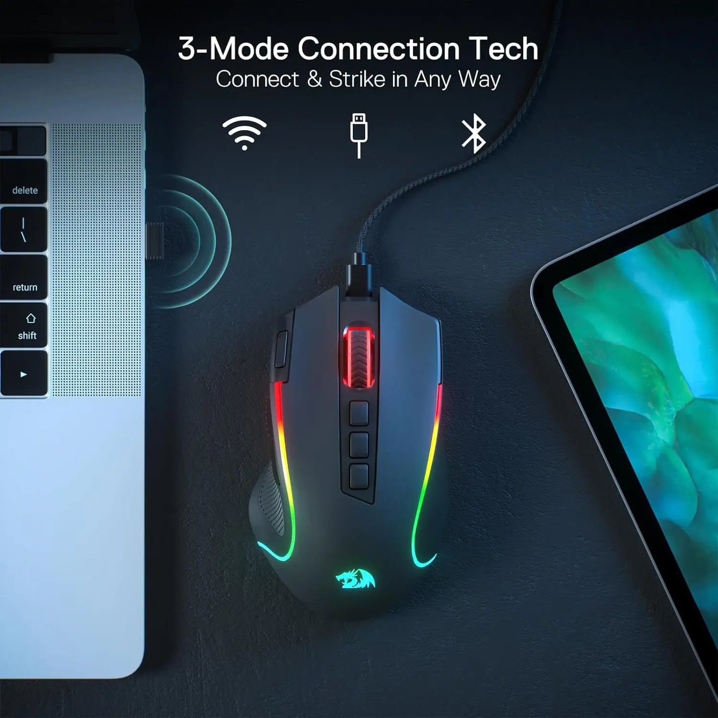 Redragon M612 PRO BT & 2.4RGB Gaming Mouse, 8000 DPI Wired/Wireless Optical Gamer Mice 11 Programmable Buttons & 6 Backlit Modes