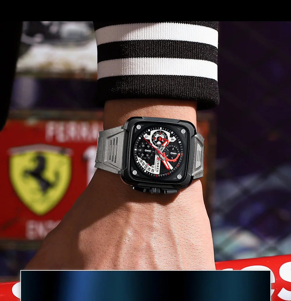 Montres pour homme CURREN : montre-bracelet de luxe à quartz, carrée, originale, étanche et luminescente, chronographe pour homme, Relogio