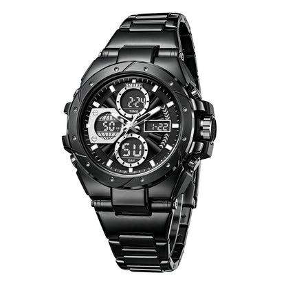 Herrenuhr SMAEL 8160 – Militär-Sportmodell, analog und digital, aus Edelstahl – Wasserdicht, mit LED-Anzeige, Wecker, Chronograph und Stoppuhr