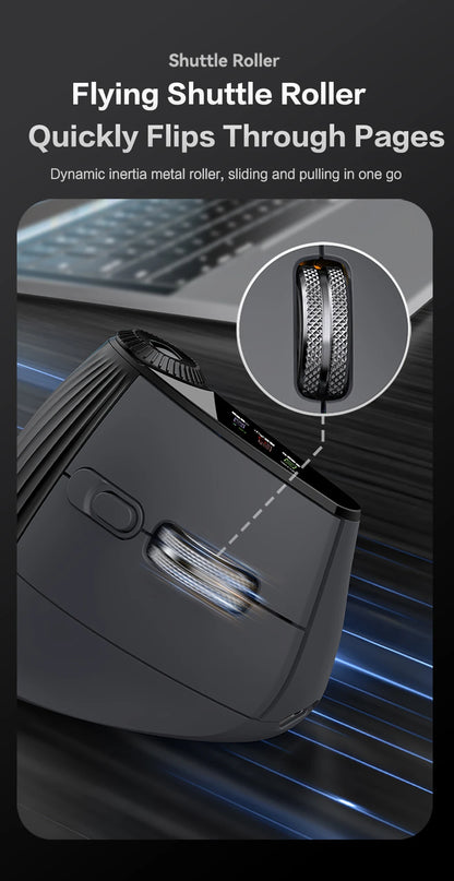 Jomaa RGB Backlit Speed Roller Wireless Vertical Mouse with Function Adjustment Knob Bluetooth USB Ergonomic Mice Slient Click