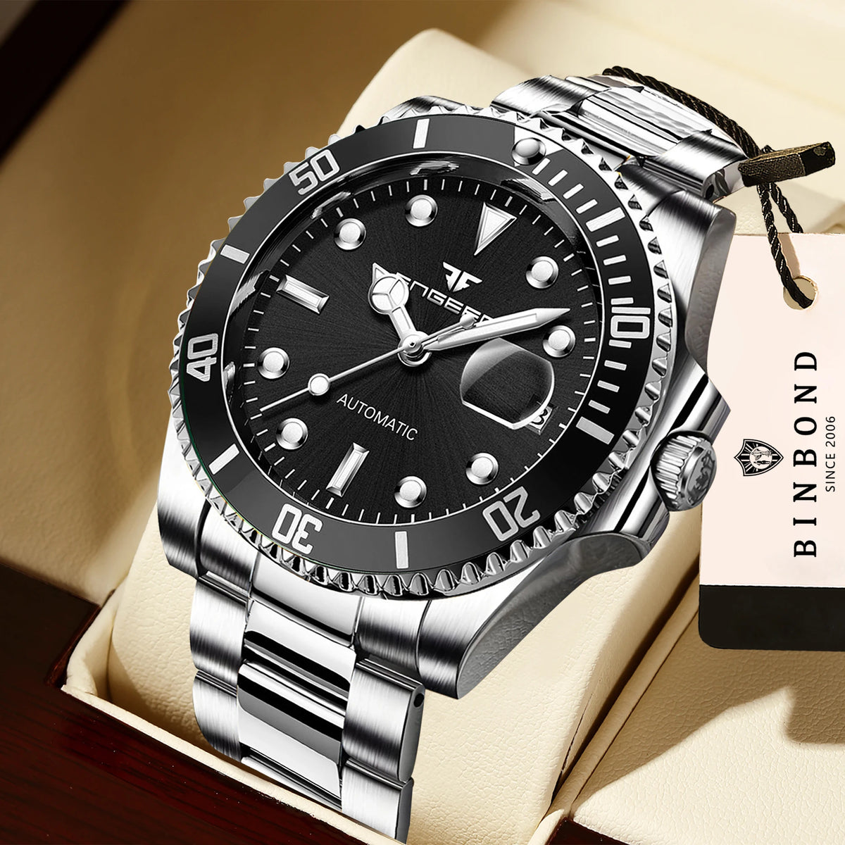Orologi da polso meccanici BINBOND da uomo, di lusso, luminescenti, impermeabili, automatici, con tourbillon, scheletrati