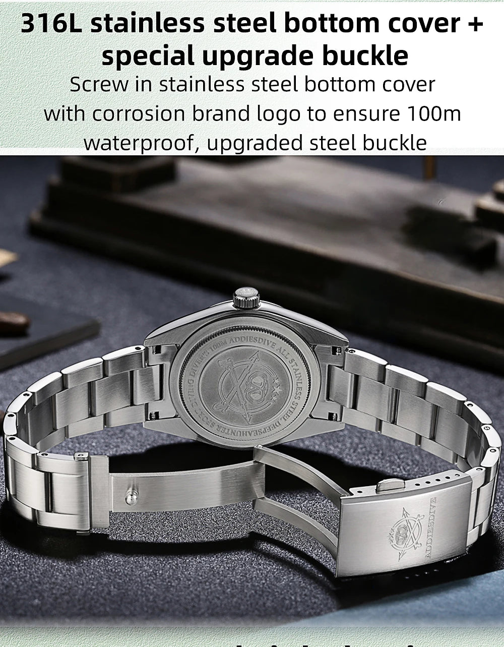 ADDIESDIVE Luxury Men's Steel Watch Bubble Mirror Glass Quartz Watch BGW9 Blue Luminous 100ATM Analog Watch Reloj Hombre AD2066