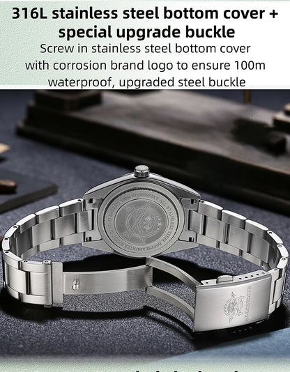 ADDIESDIVE Luxury Men's Steel Watch Bubble Mirror Glass Quartz Watch BGW9 Blue Luminous 100ATM Analog Watch Reloj Hombre AD2066