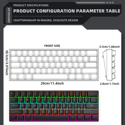 H61K USB-Type C Wired Mechanical Keyboard Red Switch RGB Backlit 61 Keys English Spanish Wired Keyboard for Game Office
