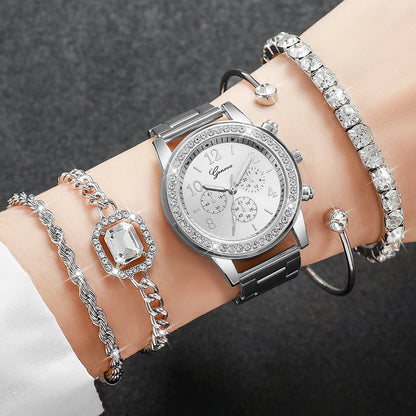 5PCS Luxury Diamond Women Watches Bracelet Set Ladies Arabic Dial Quartz Wristwatches Reloj Mujer (Without Box)