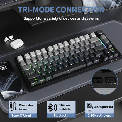 Attack Shark X820Ultra Wireless 75% Mechanical Gaming Keyboard with Screen & Knob Hot Swappable 2.4GHz/BT/Wired RGB