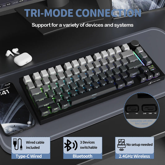 Attack Shark X820Ultra Wireless 75% Mechanical Gaming Keyboard with Screen & Knob Hot Swappable 2.4GHz/BT/Wired RGB