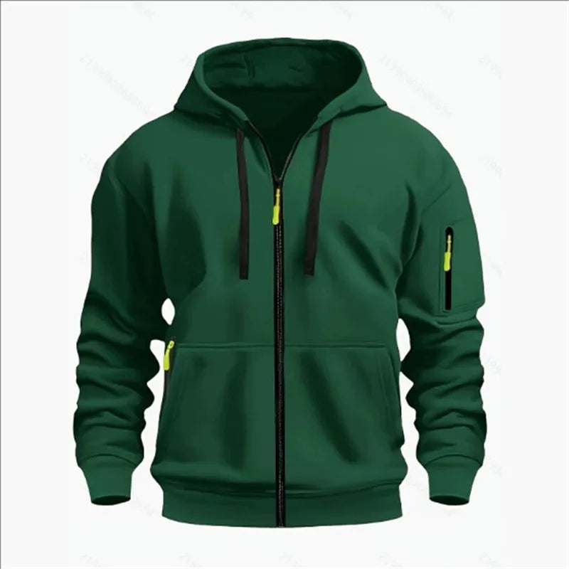 Men's Sweatshirts with Zipper Pockets Thin Solid Color Half Tracksuit Casual Outdoor Hooded Tracksuit Long Sleeve Jacket Coats
