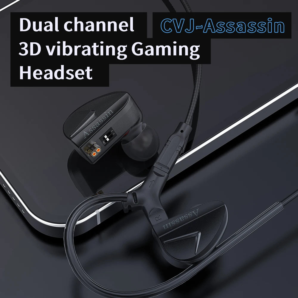 CVJ Assassin Earphones 1BA+1DD+1Vibration Switch Adjustable Gaming E-sports In-Ear 3.5mm&Type-C Hifi Headphones