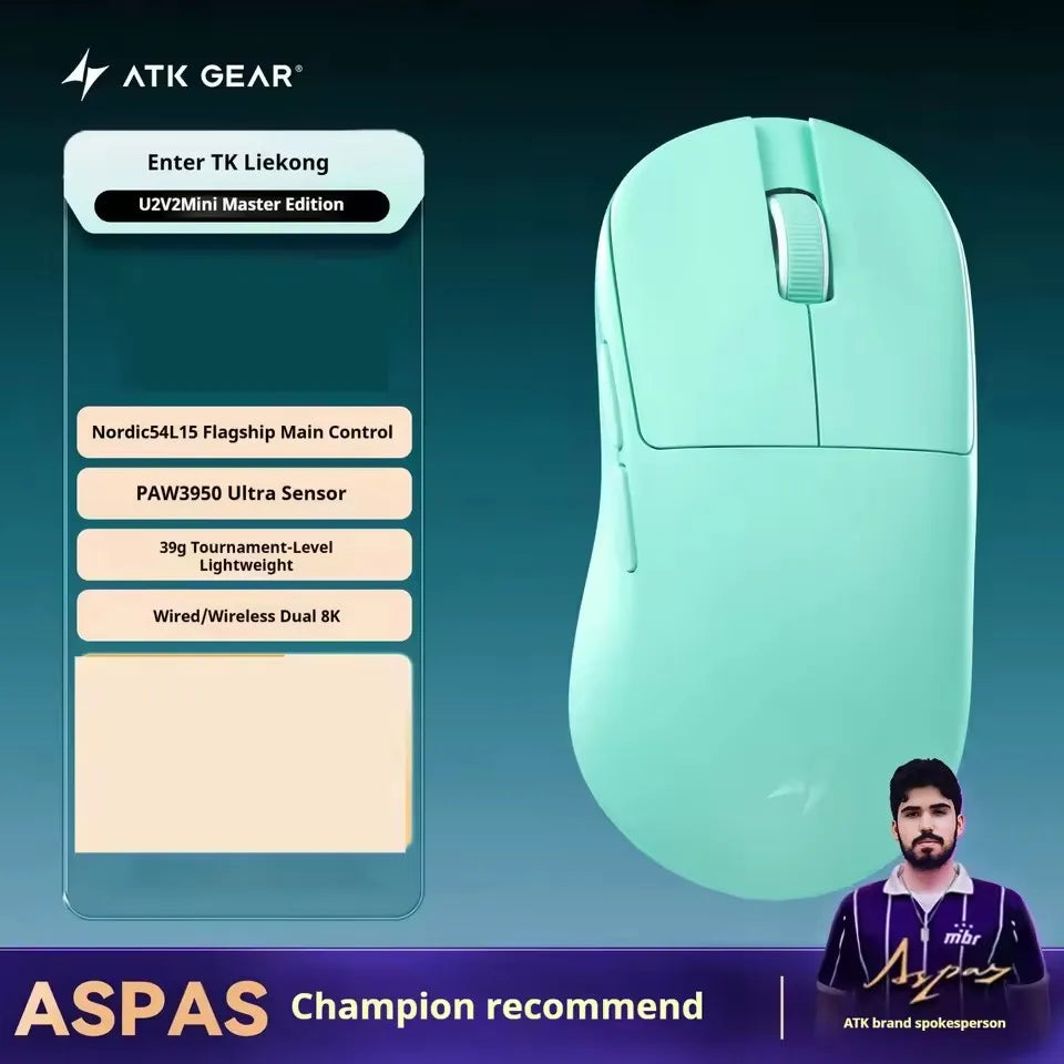 NEW ATK U2 V2 Mini Ultimate Wireless Gaming Mouse Tri-model Lightweight PAW3950Ultra 8KHz 500mAh Custom Ergonomic E-sports Mouse