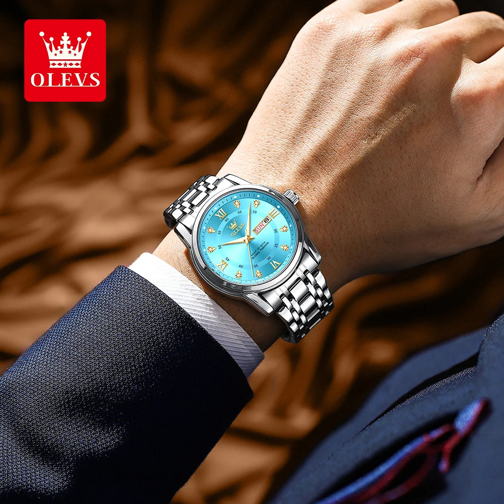 Orologio al quarzo da uomo OLEVS 5513 – Cinturino in acciaio, impermeabile, display illuminato, calendario e giorno della settimana – Orologio elegante e lussuoso, modello originale da uomo