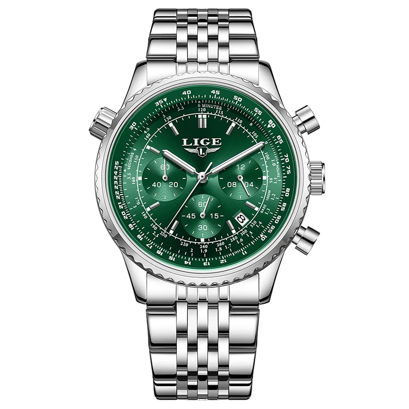 LIGE Luxusuhr für Herren – Chronograph mit Datumsanzeige, aus Edelstahl, wasserdicht, leuchtend, im sportlichen und militärischen Stil, Quarzuhr für Herren