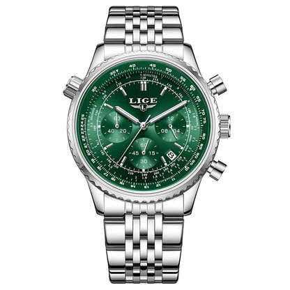 LIGE Luxusuhr für Herren – Chronograph mit Datumsanzeige, aus Edelstahl, wasserdicht, leuchtend, im sportlichen und militärischen Stil, Quarzuhr für Herren