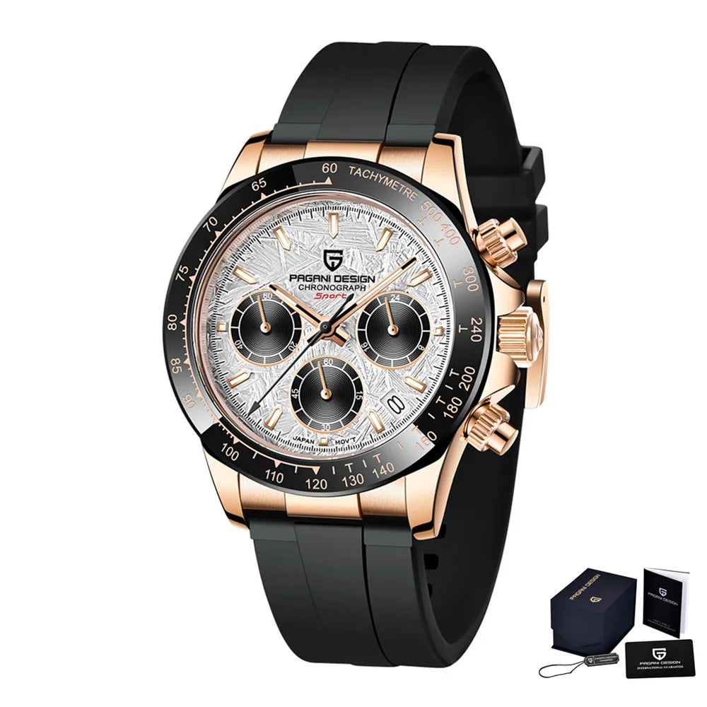 Originale neue PAGANI DESIGN PD-1664 Luxus-Herrenuhr mit japanischem VK63-Quarzwerk, Saphirglas, wasserdichtem Chronographen, Gold