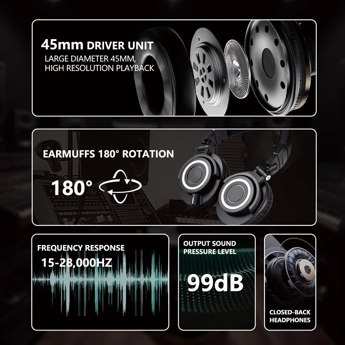 Sanpusen ATH M50X Over-Ear Wired Headphones Professional Monitor Studio Recording Mixing Monitoring HiFi Sound