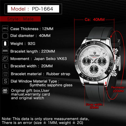 PAGANI DESIGN V2 40MM Reloj de cuarzo para hombre con esfera de meteorito, cristal de zafiro, cronógrafo retro y resistente al agua