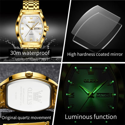 OLEVS Nouvelles montres pour homme Montres à quartz de luxe en or Montres classiques à cadran tonneau Montres à quartz étanches et luminescentes pour homme 5528