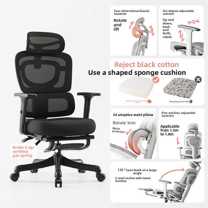 Ergonomic Office Chair Comfortable  Long Sitting Home Gaming Computer Recliner Nap Chair Adjustable Height Lumbar Support Swivel
