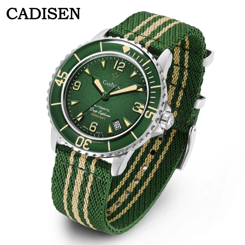 CADISEN Deep Explorer 2025 New Automatic Mechanical Watch Man Canvas Strap Wristwatch MIYOTA  Luxury Luminous Waterproof Watches