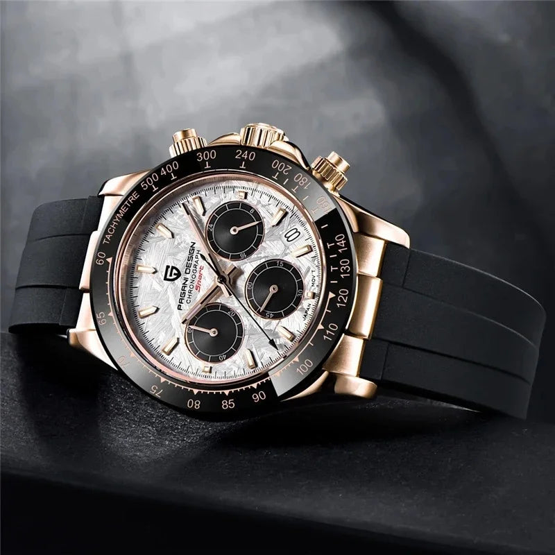 Originale neue PAGANI DESIGN PD-1664 Luxus-Herrenuhr mit japanischem VK63-Quarzwerk, Saphirglas, wasserdichtem Chronographen, Gold