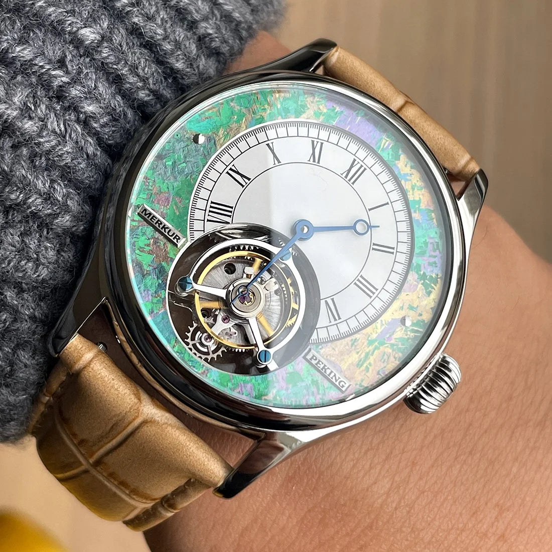 Merkur 100% Tourbillon Watch Men's Sapphire Watch For Men Mechanical Wristwatches Relogio Masculino Purple Business Watch 42mm