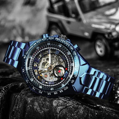 Automatikuhr für Herren WINNER – Transparentes Skelettmodell, leuchtende Zeiger, Edelstahlarmband, mechanische Uhr einer Luxusmarke