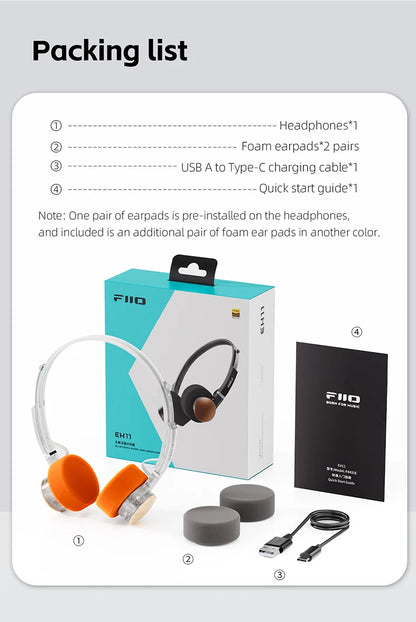 FIIO EH11 On-Ear Bluetooth Headphones, Powerful Bass & LDAC Hi-Res Audio, Lightweight Retro Design, 30H Battery, Dual Device & A
