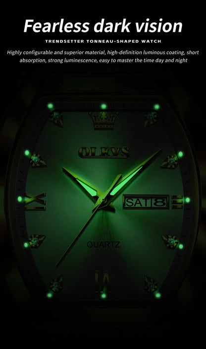 OLEVS Nouvelles montres pour homme Montres à quartz de luxe en or Montres classiques à cadran tonneau Montres à quartz étanches et luminescentes pour homme 5528