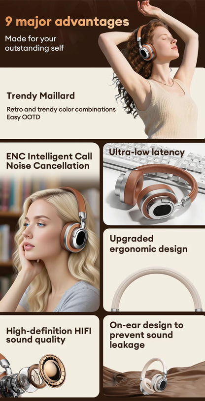 Lenovo LE602 Bluetooth 6.0 Over-Ear Headsets HiFi Stereo Sound Fashionable Music Earphones ENC HD Call Wireless Wired Headphones
