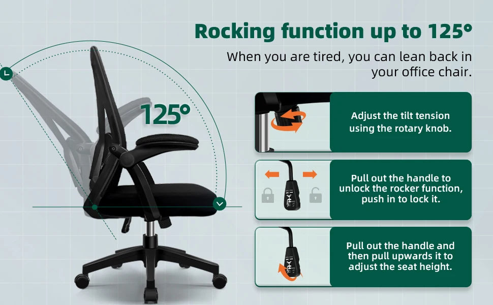 Daccormax Ergonomic Office Chair, Adjustable Lumbar Support, Swivel Heavy-Duty Rolling, Padded Armrests, Multi-Tilt for Relax.